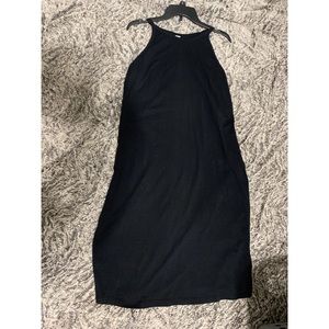 Black midi side slit high neck sleeveless dress